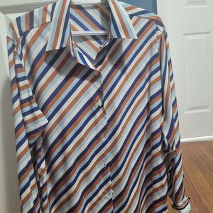 Equipment Diagonal Striped Shirt in Blue, Rust & White